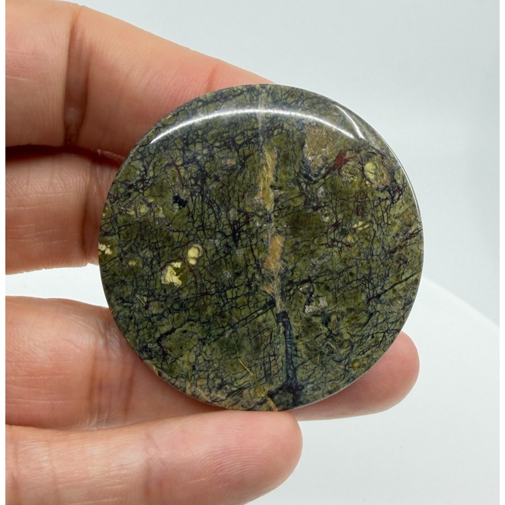 Green Natural Stone Round Brooch Pin Polished Boho Statement Nature Jewelry Gift